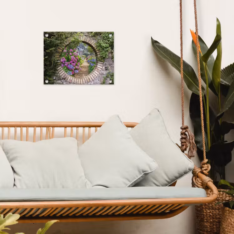 Bloemrijke tuinpoort tuinposter los doek klein -sfeer7