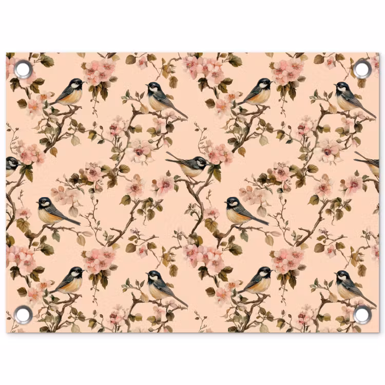 Bloesem - Koolmees - Roze tuinposter los doek klein 239 -3d