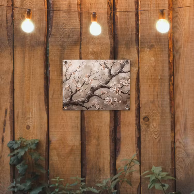 Bloesem - Takken - Schilderij - Beige - Serene tuinposter los doek klein -sfeer1