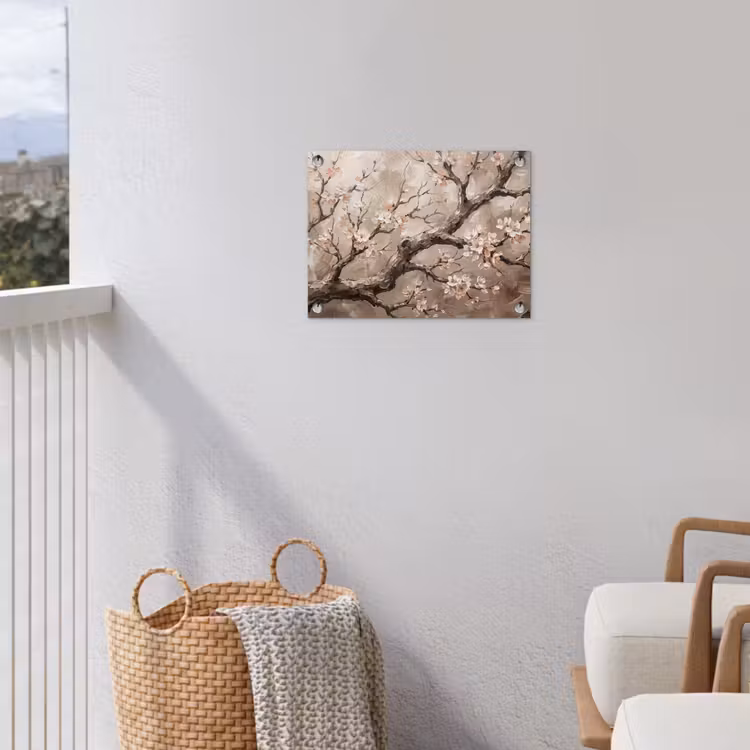 Bloesem - Takken - Schilderij - Beige - Serene tuinposter los doek klein -sfeer8