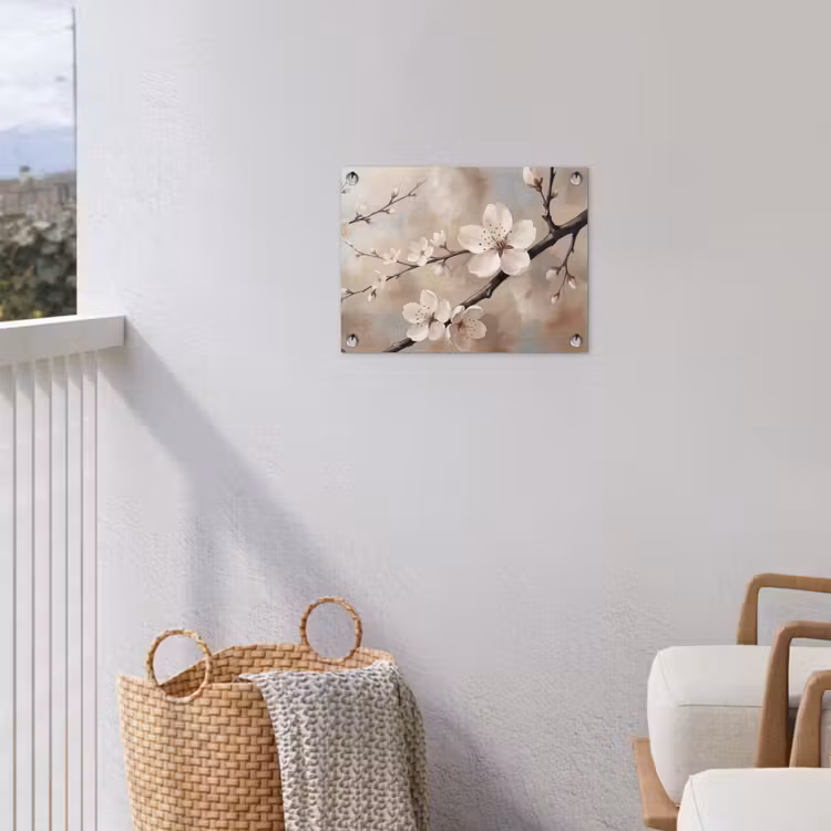 Bloesem - Takken - Schilderij - Beige - Serene tuinposter los doek klein -sfeer8