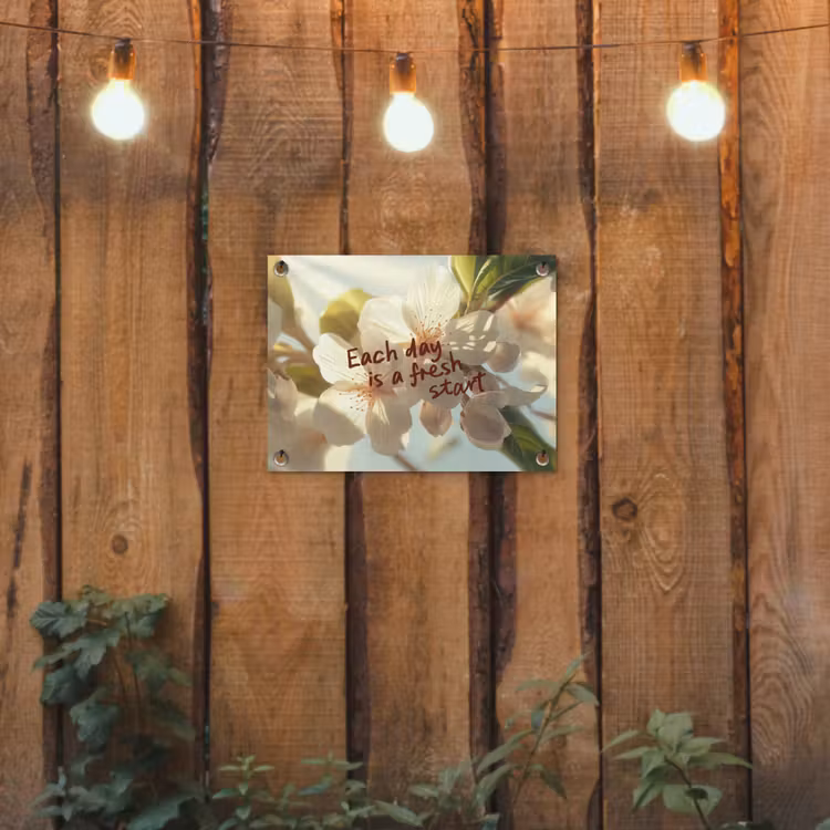 Bloesems - Zonlicht - Quote - Wit tuinposter los doek klein -sfeer1
