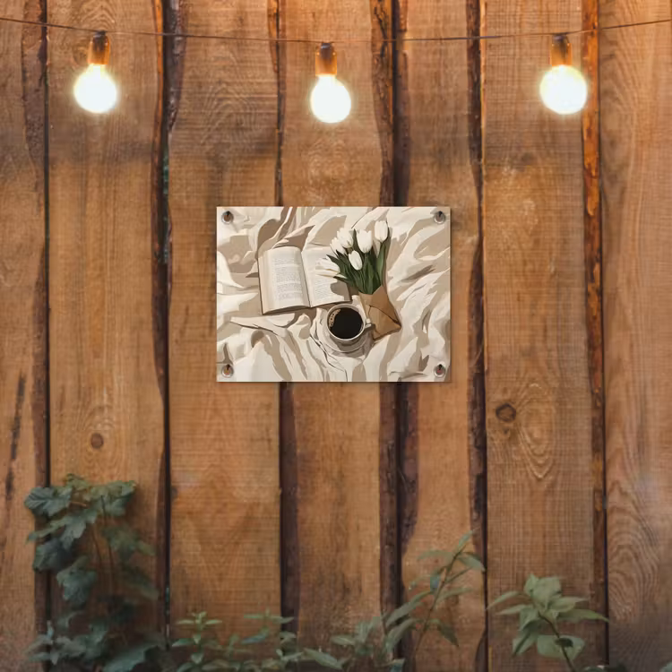 Boek - Illustratie - Tulpen - Koffie tuinposter los doek klein -sfeer1