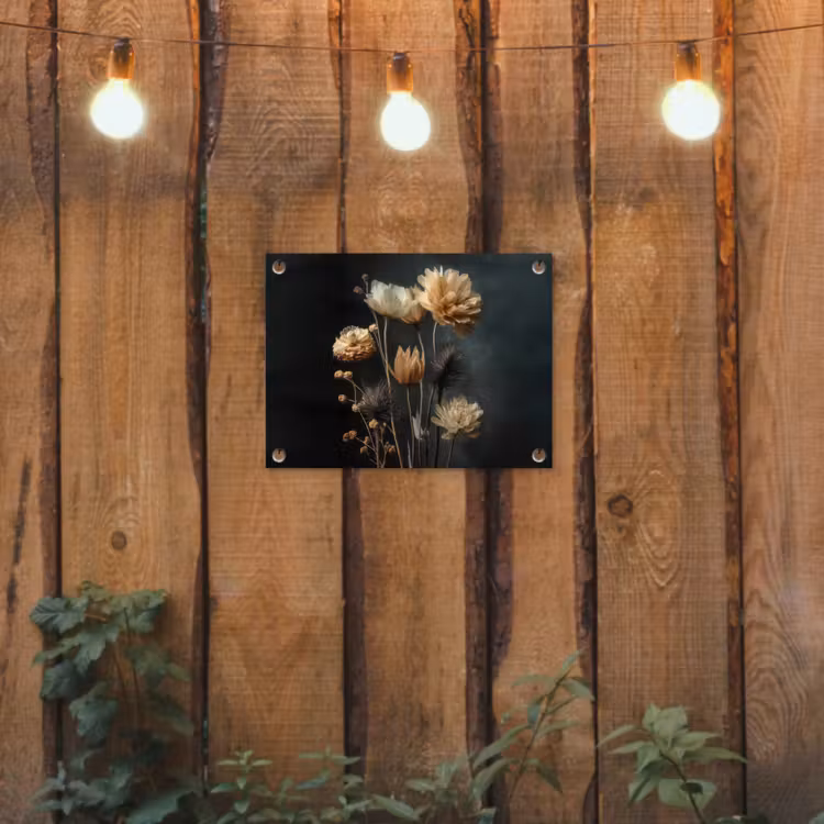 Boeket - Bloemen - Licht - Zwart tuinposter los doek klein -sfeer1