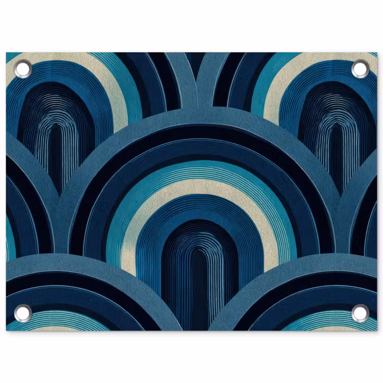 Bogen - Geometrisch - Patroon - Blauw - Retro tuinposter los doek klein 239 -3d