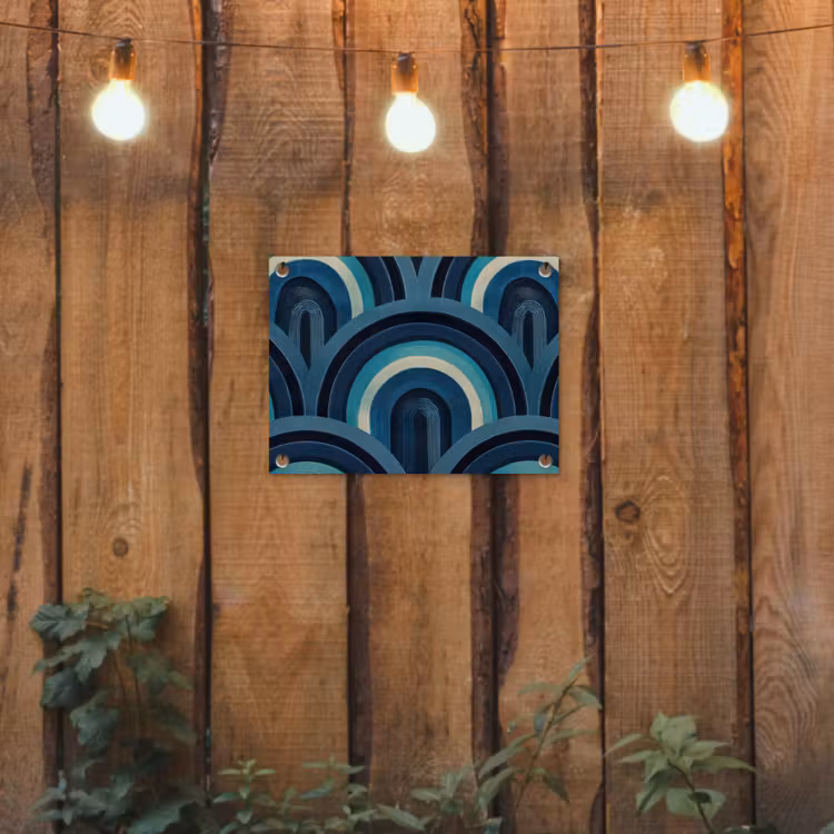 Bogen - Geometrisch - Patroon - Blauw - Retro tuinposter los doek klein 239 -sfeer1