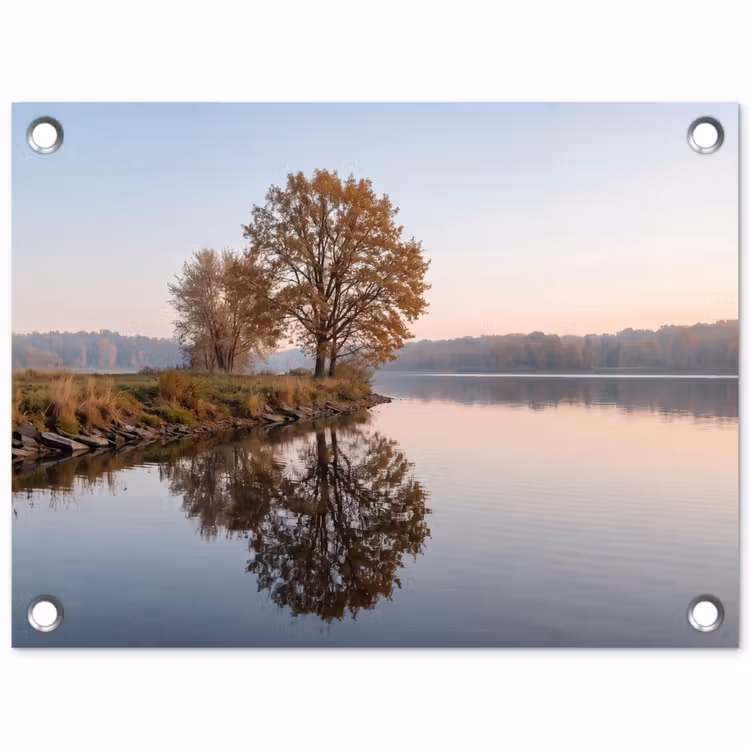 Bomen - Reflectie - Water - Zonsopgang - Serene tuinposter los doek klein -3d