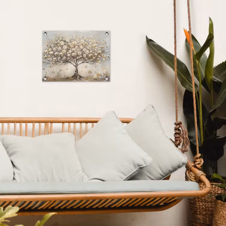 Boom - Beige - Goud - Verflook - Grijs tuinposter los doek klein -sfeer7