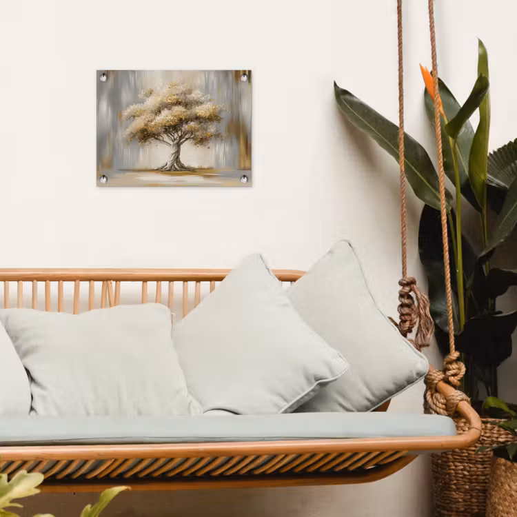 Boom - Bladeren - Abstract - Wit tuinposter los doek klein -sfeer7