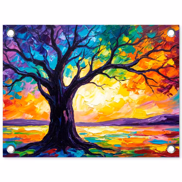 Boom - Landschap - Natuur - Abstract - Kleurrijk tuinposter los doek klein -3d