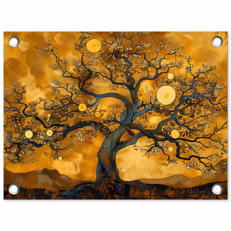 Boom - Levensboom - Abstract - Goud tuinposter los doek klein -3d