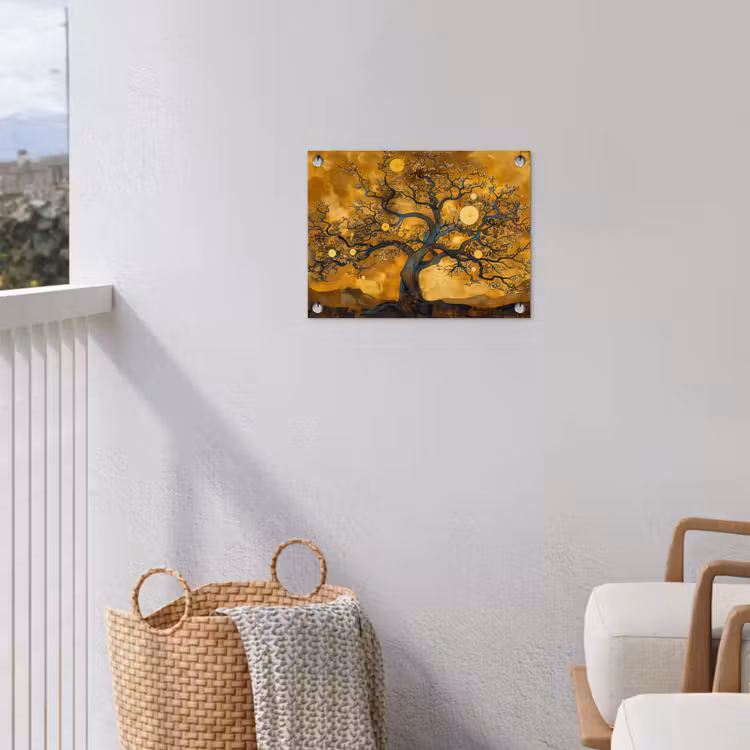 Boom - Levensboom - Abstract - Goud tuinposter los doek klein -sfeer8