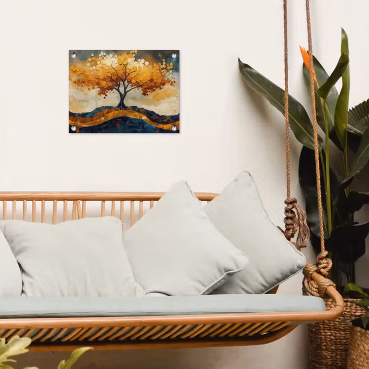 Boom - Natuur - Goud - Modern tuinposter los doek klein -sfeer7