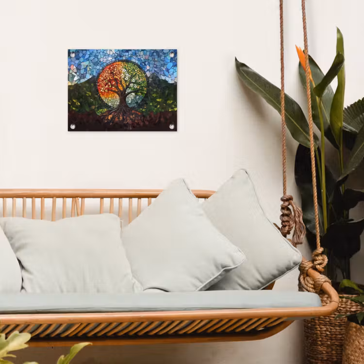 Boom - Seizoenen - Mozaïek - Bergen tuinposter los doek klein -sfeer7