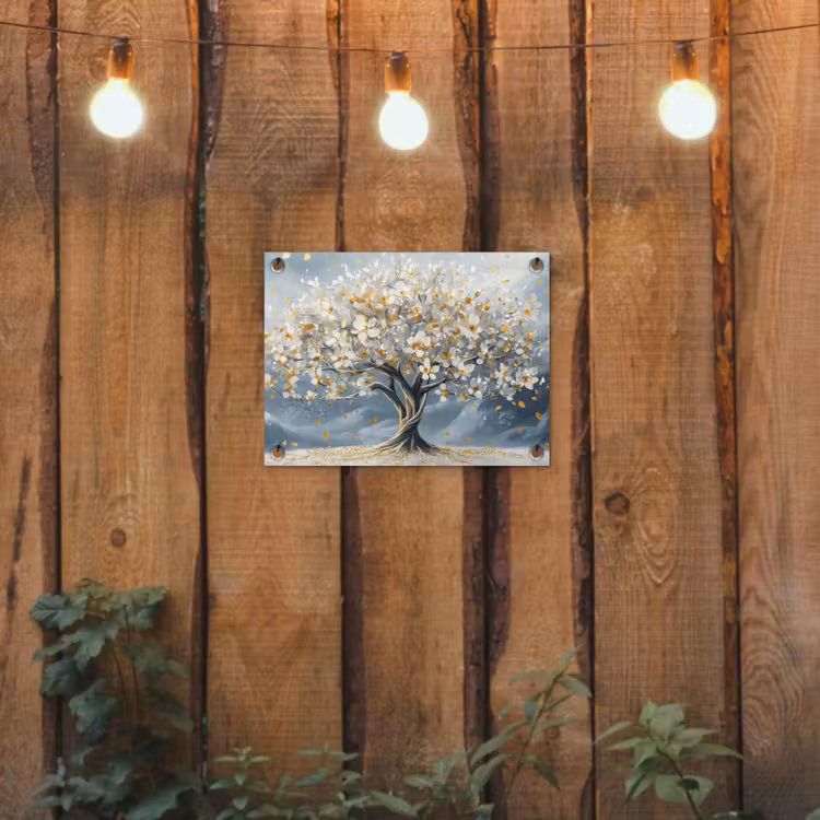 Boom - Winter - Levensboom - Modern - Goud tuinposter los doek klein -sfeer1