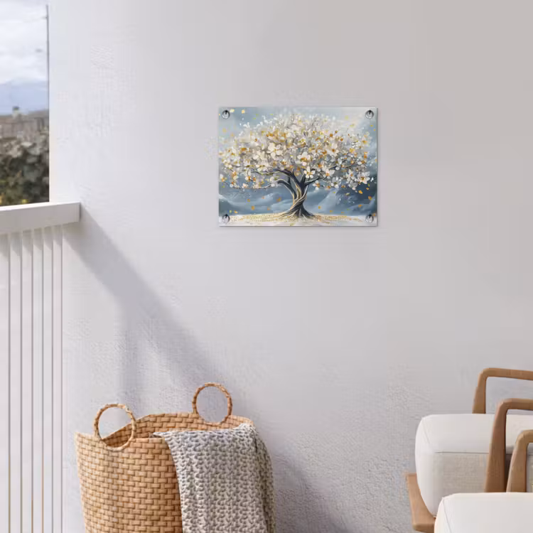 Boom - Winter - Levensboom - Modern - Goud tuinposter los doek klein -sfeer8