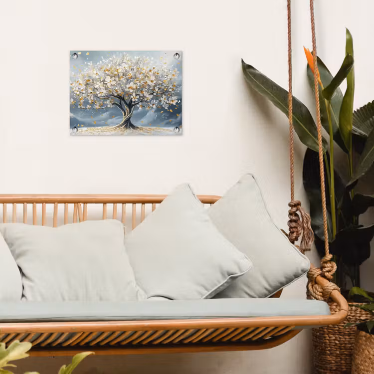 Boom - Winter - Levensboom - Modern - Goud tuinposter los doek klein -sfeer7