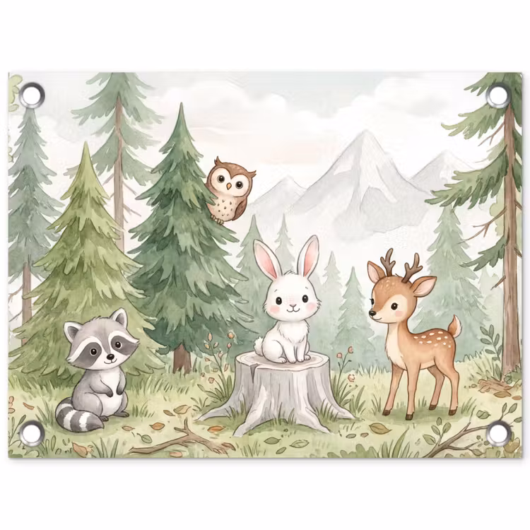 Bos - Dieren - Groen tuinposter los doek klein -3d