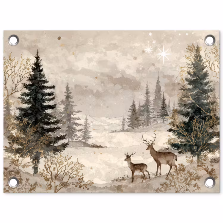 Bos - Herten - Winter - Sneeuw tuinposter los doek klein -3d