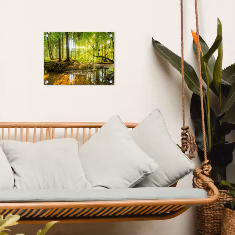 Bos - Landschap - Water - Bomen - Zon - Groen - Natuur tuinposter los doek klein -sfeer7
