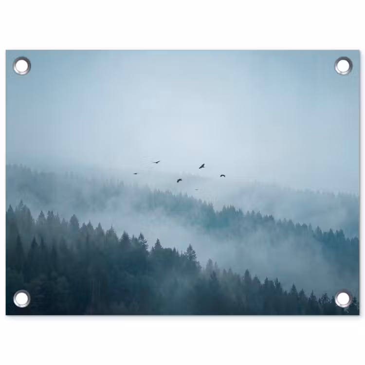 Bos - Mist - Vogels - Natuur - Groen tuinposter los doek klein -3d