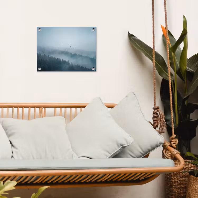 Bos - Mist - Vogels - Natuur - Groen tuinposter los doek klein -sfeer7