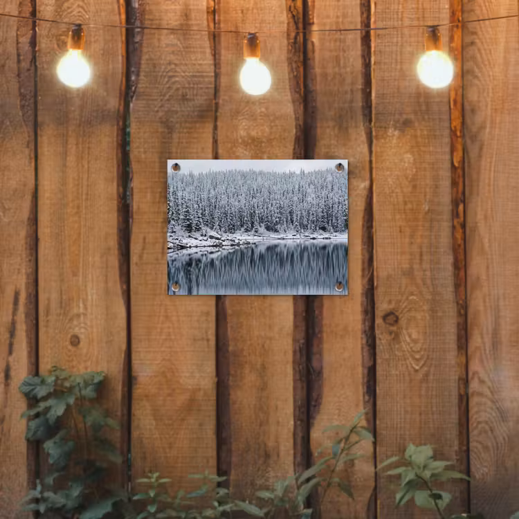 Bos - Reflectie - Meer - Winter - Serene tuinposter los doek klein -sfeer1