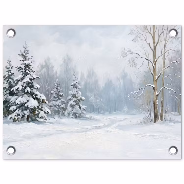 Bospad - Dennen - Sneeuw - Winter - Rustgevend tuinposter los doek klein -3d