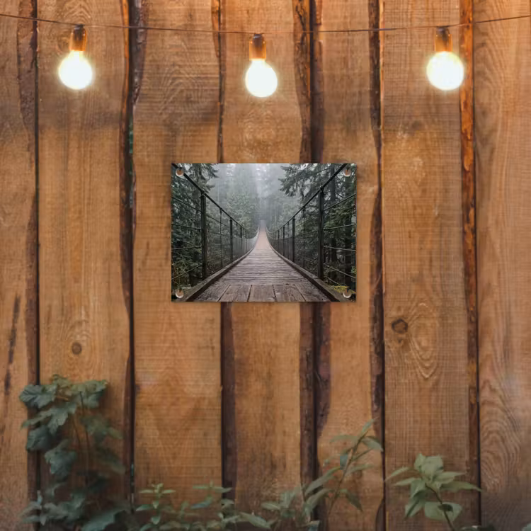 Brug - Bos - Mist - Natuur tuinposter los doek klein -sfeer1