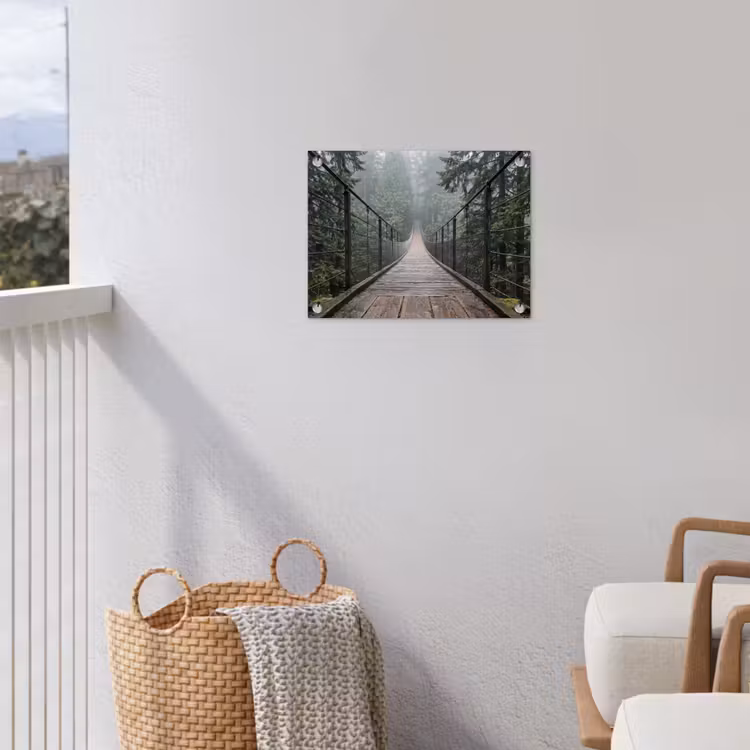 Brug - Bos - Mist - Natuur tuinposter los doek klein -sfeer8