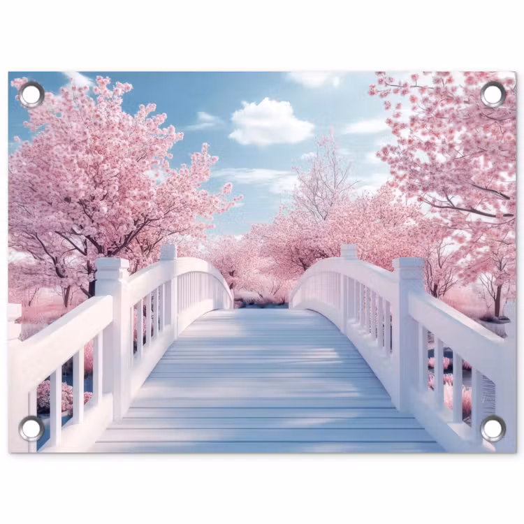 Brug - Kersenbomen - Wit tuinposter los doek klein -3d