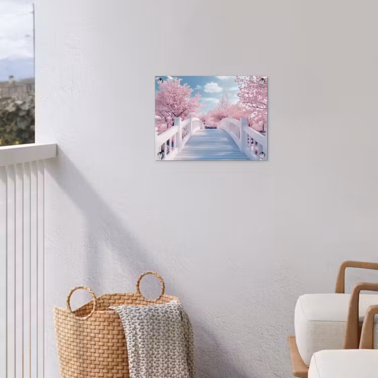 Brug - Kersenbomen - Wit tuinposter los doek klein -sfeer8