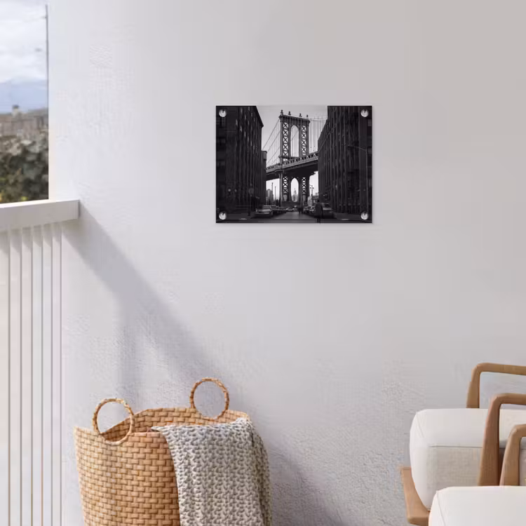 Brug - Stad - Architectuur - Modern - Zwart-wit tuinposter los doek klein -sfeer8