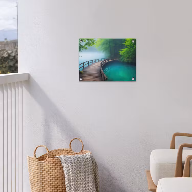 Brug - Water - Rivier - Bos tuinposter los doek klein -sfeer8