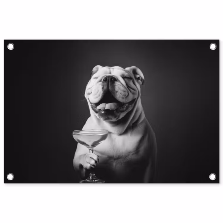 Buldog - Hond - Glas tuinposter los doek klein -3d