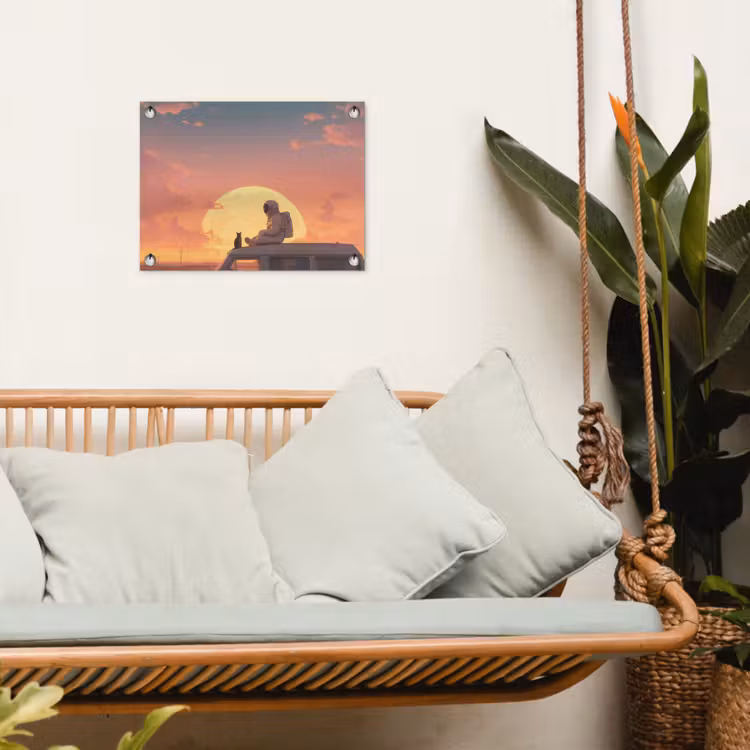Busje - Kat - Zonsondergang - Oranje tuinposter los doek klein -sfeer7