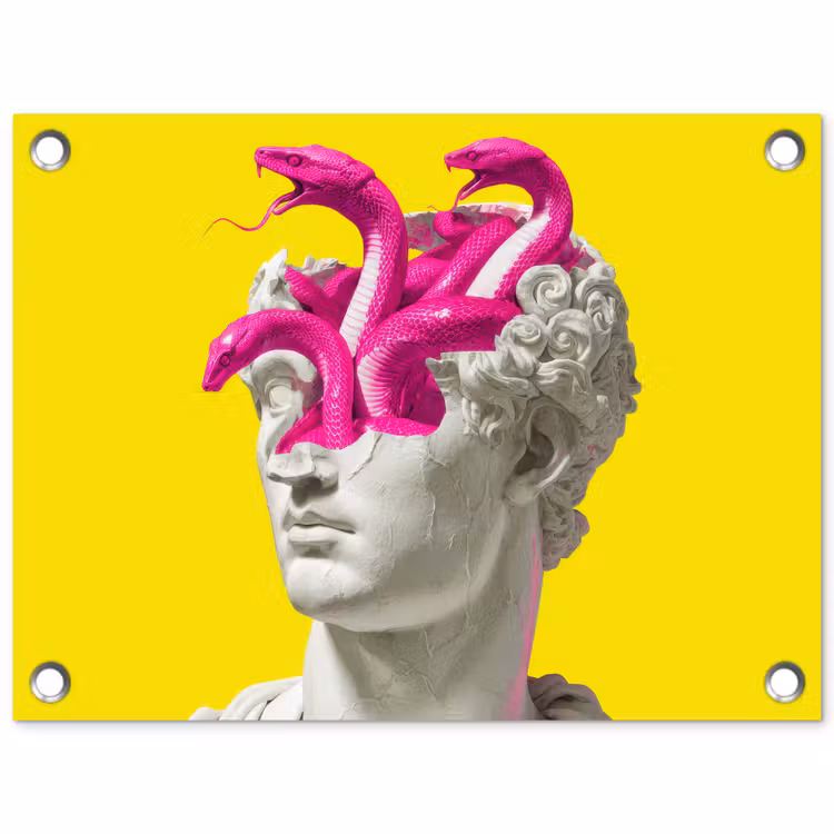 Buste - Slangen - Geel tuinposter los doek klein -3d