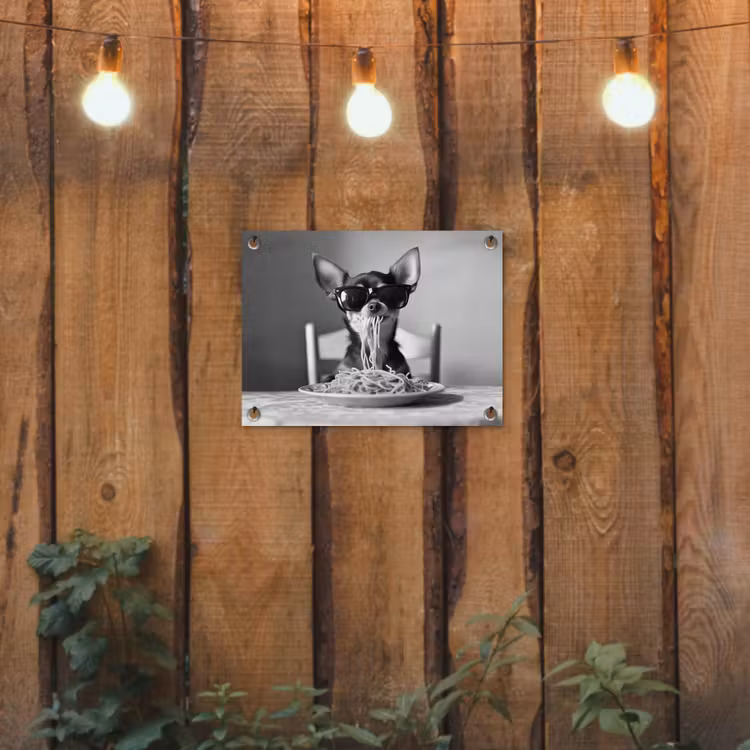 Chihuahua - Hond - Zonnebril - Humoristisch - Zwart - Wit - Spaghetti tuinposter los doek klein -sfeer1