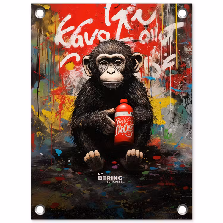 Chimpansee voor graffiti muur tuinposter los doek klein -3d