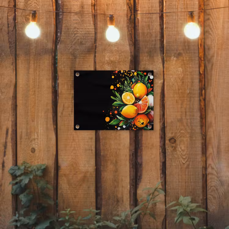 Citroenen - Zwart - Kruiden - Graffiti - Verf tuinposter los doek klein -sfeer1