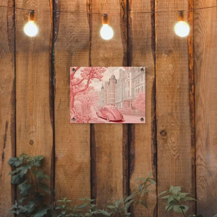 City - Car - Pink tuinposter los doek klein -sfeer1