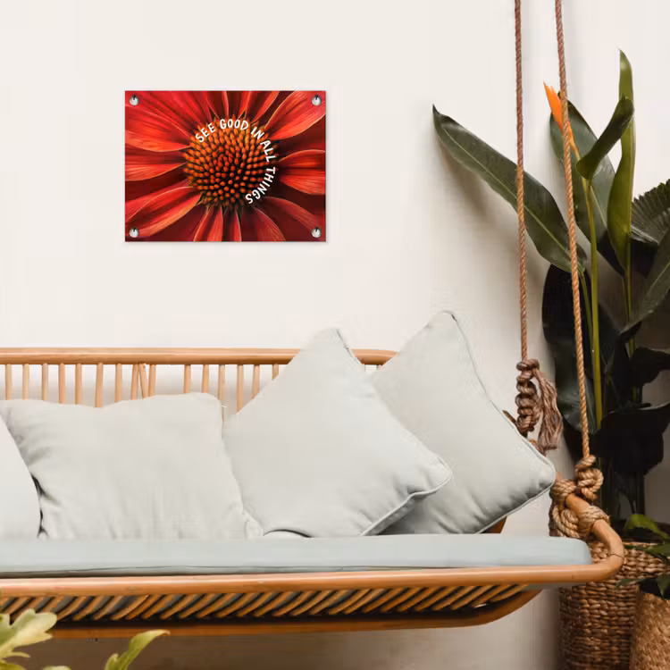 Close up - Bloem - Quote - Rood tuinposter los doek klein -sfeer7
