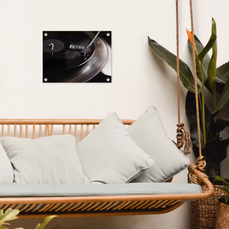 Close-up - Vinylplaat - Platenspeler - Zwart tuinposter los doek klein -sfeer7