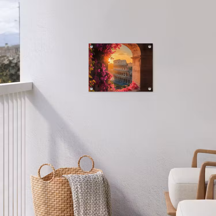 Colosseum - Rome - Roze Bloemen tuinposter los doek klein -sfeer8
