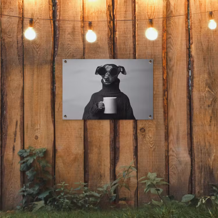 Coltrui - Hond - Bril - Mok tuinposter los doek klein -sfeer1