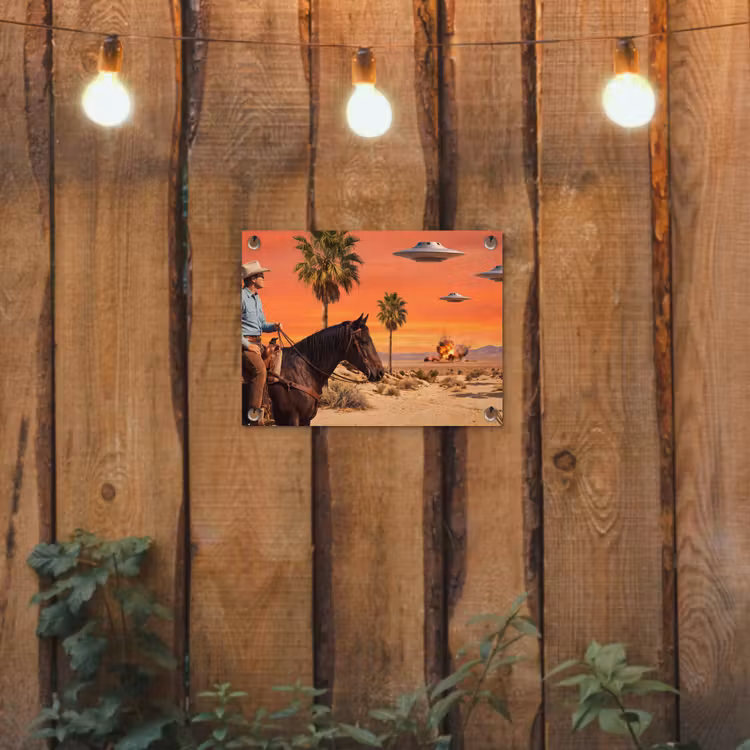 Tuinposter - Cowboy - Paard - Woestijn - Cowboy - Paard - Woestijn tuinposter los doek klein