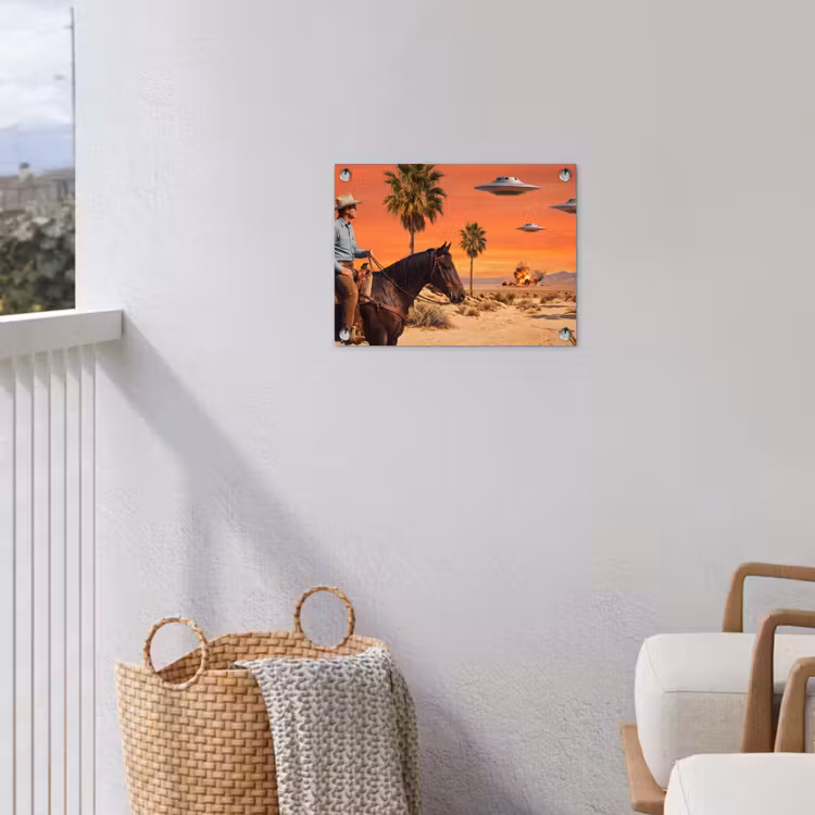 Tuinposter - Cowboy - Paard - Woestijn - Cowboy - Paard - Woestijn tuinposter los doek klein
