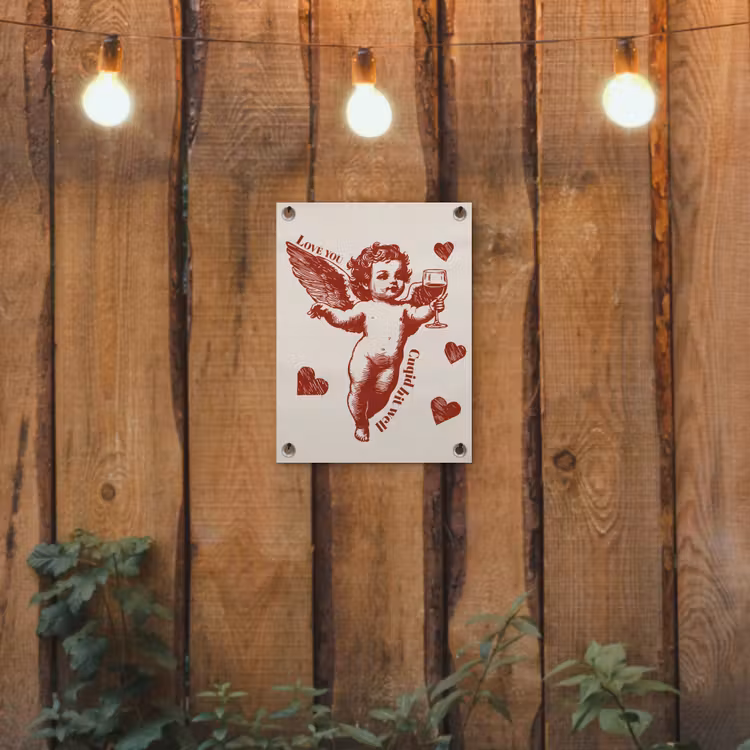 Cupido - Hartjes - Rood - Klassiek tuinposter los doek klein -sfeer1