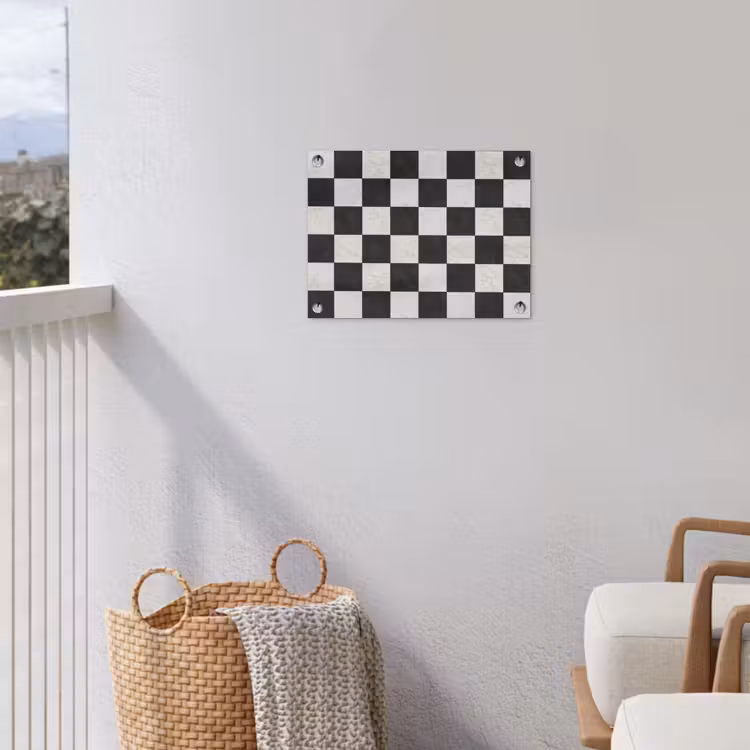 Dambord - Marmer - Zwart - Wit tuinposter los doek klein 239 -sfeer8