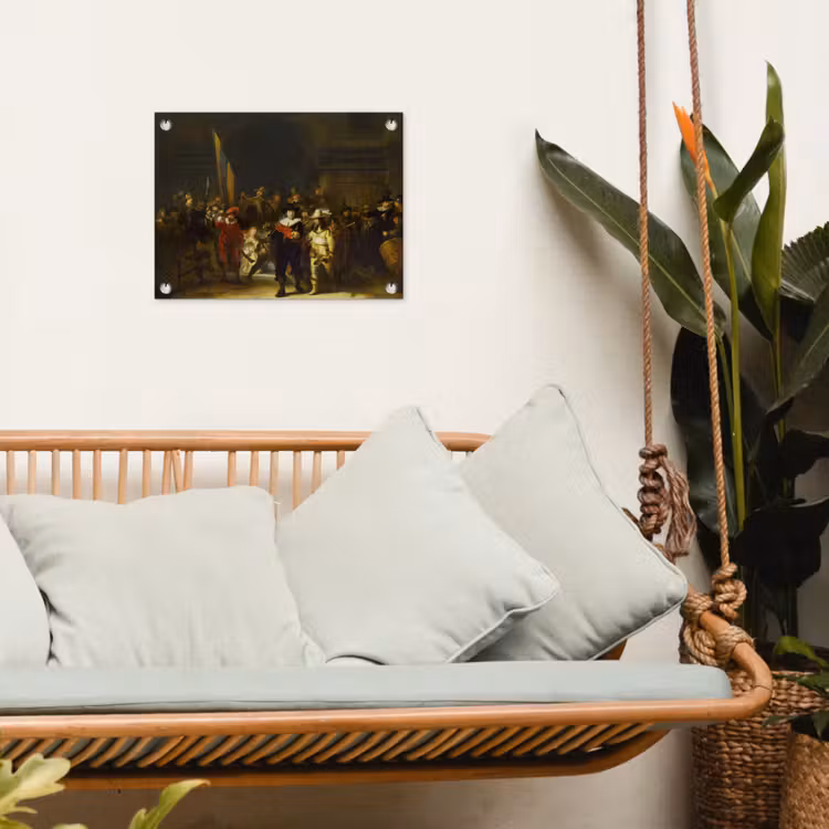 De Nachtwacht - Rembrandt van Rijn tuinposter los doek klein -sfeer7